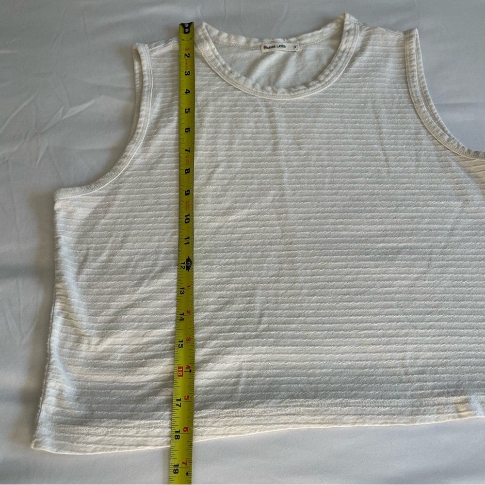Marine Layer "Lydia" Textured White Cream Stripe Cropped Tank - Picture 16 of 16